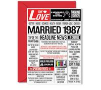 38th Anniversary Cards for Men Women - Married 1987 Newspaper - Happy 38 Wedding Anniversary Card for Husband Wife Aunt Uncle Vintage Retro 1987, 5x7 Inch Greeting Cards