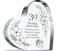 39th Anniversary Plague Gifts for Husband Wife - Home is a Person - Happy 39th Wedding Anniversary Present for Partner, 100mm x 100mm Acrylic Heart Keepsake for Thirty-Ninth Anniversaries