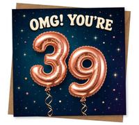 39th Birthday Card for Her, Funny Starry Balloon Design