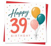 39th Birthday Card for Her, Happy Balloons Confetti
