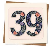 39th Birthday Card for Her, Navy Floral 39 with Blush | Elegant 39th for her: bold navy “39” packed with blush flowers and leafy botanical details.
