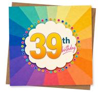 39th Birthday Card for Her, Rainbow Burst & Dotted Border