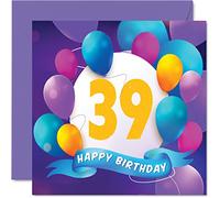 39th Birthday Card for Men Women - Balloon Party - Happy Birthday Cards for 39 Year Old Man Woman Brother Sister Mum Dad Auntie Uncle Best Friend Cousin, 145mm Bday Greeting Cards Gift