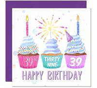 39th Birthday Card for Women Cute Cupcake Birthday Card for 39 Year old Woman Friend Sister Mum Aunt Daughter thirty Nine, thirty ninth cousin Niece