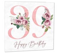 39th Birthday Card for Women - Floral 39th Birthday Cards for 39 year old woman thirty Nine, thirty ninth Ladies Mum Sister Aunt Niece Daughter