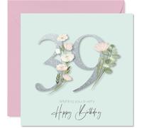 39th Birthday Cards for Women - Fancy Floral Flowers - Happy Birthday Card for 39 Year Old Woman Colleague Wife Daughter Niece, 145mm Bday Greeting Cards