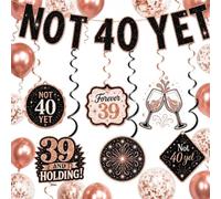39th Birthday Decorations for Women, NOT 40 YET Banner with Balloons | Black Rose Gold 39th Birthday Party Supplies, Women Birthday Decor Kit, Glitter Theme for Birthday Gatherings