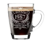 39th Birthday Gift for Men Vintage 1987 Aged to Perfection Engraved Glass Mug Gift for Coffee Lovers Tea Cup Present for 39 Year Old 300ml Coffee Mug Funny Novelty Mug Gift For Men or Women