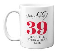 39th Birthday Gifts for Women Men, Cheeky Novelty Mug Young at Heart, Gag Joke Gifts, Perfect Funny Mugs for Thirty-Nine Thirty-Ninth Birthday Present, 11oz Ceramic Coffee Mugs