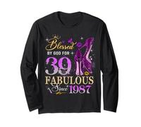 39th Birthday Queen Blessed by God 39 Fabulous Since 1987 Long Sleeve T-Shirt