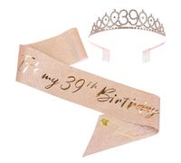 39th Birthday Sash and Tiara Set Rose Gold Birthday Sash Crown Birthday Party Favors Supplies for Girls Birthday Party
