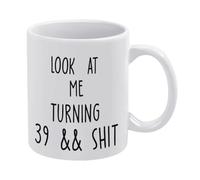 39th Birthday White Ceramic Coffee Mug 11 Oz, Double-Sided Printed Tea Cup with Ergonomic C-Handle, Thickened Bottom Porcelain Drinkware for Home Office Kitchen, Novelty Gifts for Friends