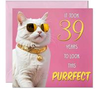 39th Cat Birthday Card for Women - Purrfect Birthday - Funny Cat Birthday Card for 39 Year old woman Ladies thirty Nine, thirty ninth Friend Girls Mum Sister Aunt Niece Daughter Kitty Kitten