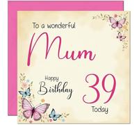 39th Mum Birthday Card - Beautiful Butterfly Floral Mothers Birthday Card for 39 Year old thirty Nine, thirty ninth
