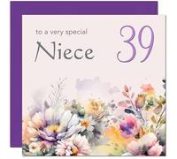 39th Niece Birthday Card - Purple Floral Niece's Birthday Card for 39 Year old thirty Nine, thirty ninth