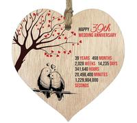 39th Wedding Anniversary Wooden Heart Plaque, Light Wood Sign Keepsake, Celebrate Anniversary Wife Husband Boyfriend Girlfriend, Plaque with Quotes Gifts from the Kids