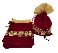 3A FEATURETAIL 18CM X 25CM Large Velvet Drawstring Bags Pouches Potli for Gift Wedding Jewelry Packaging Bridal Party Favors for Women (5 Pc Set, Maroon Color)