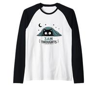 3AM Thoughts Anxious Cat Midnight Insomnia Humor Raglan Baseball Tee