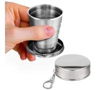 3CERA DIMROM Stainless Steel Collapsible Drinking Cup - 75 ml Travel Coffee Mug with Lid - Foldable Shot Glass Keychain for Hiking, Camping, Outdoor Activities