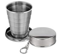 3CERA DIMROM Stainless Steel Collapsible Drinking Cup - 75 ml Travel Coffee Mug with Lid - Foldable Shot Glass Keychain for Hiking, Camping, Outdoor Activities