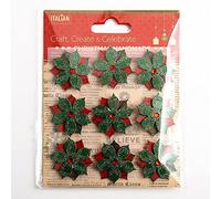 3cm Tartan Poinsettia Christmas Flower Craft Decorations - Self Adhesive (9 pcs)