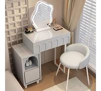 3Color Touchscreen Makeup Vanity with Dimming Mirror 2Drawer Bedroom Desk Padded Stool 70cm/27.5in Gray Dressing Table for Stylish Makeup Organization