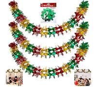 3cs Christmas Ceiling Decorations Set - Total 6M Foil Snowflake Garland & Festive Wall Hanging Streamers in Red, Green & Gold for Indoor Xmas & New Year Decor