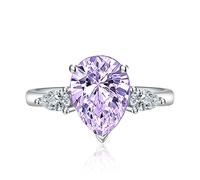 3CT Pear Water Drop Tear Shaped Cubic Zirconia Promise Halo Engagement Promise Eternity Ring for Women 925 Sterling Silver Bridal Bands Moissanite Birthstone Wedding Open Adjustable Ring(red)