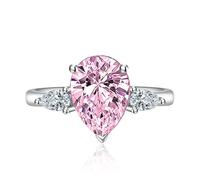 3CT Pear Water Drop Tear Shaped Cubic Zirconia Promise Halo Engagement Promise Eternity Ring for Women 925 Sterling Silver Bridal Bands Moissanite Birthstone Wedding Open Adjustable Ring(red)