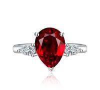 3CT Pear Water Drop Tear Shaped Cubic Zirconia Promise Halo Engagement Promise Eternity Ring for Women 925 Sterling Silver Bridal Bands Moissanite Birthstone Wedding Open Adjustable Ring(red)
