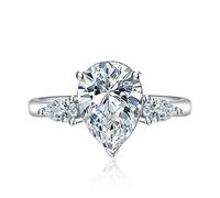 3CT Pear Water Drop Tear Shaped Cubic Zirconia Promise Halo Engagement Promise Eternity Ring for Women 925 Sterling Silver Bridal Bands Moissanite Birthstone Wedding Open Adjustable Ring(red)