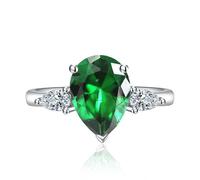 3CT Pear Water Drop Tear Shaped Cubic Zirconia Promise Halo Engagement Promise Eternity Ring for Women 925 Sterling Silver Bridal Bands Moissanite Birthstone Wedding Open Adjustable Ring(red)