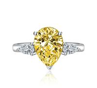 3CT Pear Water Drop Tear Shaped Cubic Zirconia Promise Halo Engagement Promise Eternity Ring for Women 925 Sterling Silver Bridal Bands Moissanite Birthstone Wedding Open Adjustable Ring(red)