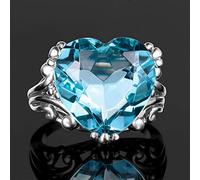 3ct Womens Heart Promise Ring Sea Blue Topaz Love Heart CZ Diamond Natural Gemstone Birthstone 925 Sterling Silver Heart Cut Simulated Blue Ring Engagement Ring Woman of Fashion O