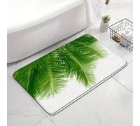 3D 1 Palm leaf bath mat, lush green palm leaves on white background, tropical nature design, perfect for bathroom decor-50x80cm