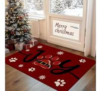 3D 1 pcs Christmas Red Paw Print and Snowflake JOY Pattern Doormat Machine Washable, Perfect for Entrance, Living Room, Hallway-60x90cm