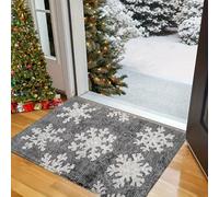 3D 1PC Winter Christmas Floor Mat 2D Print White Snowflake Pattern Bathroom Kitchen Entrance Home Bedroom Holiday Decor Rug-50x80cm