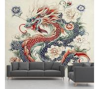 3D 3D Chinese Dragon Flower Wall Stickers, Asian Oriental Legend Mural Self-Adhesive Wallpaper, Traditional Ethnic Vinyl Murals Poster for Home Office Bedroom Decoration 210x300 cm