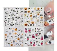 3D 4PCS Halloween Nail Stickers - Halloween Holographic Nail Art Stickers - Ideal for Nail Art & Party Looks - Multi-Design with Pumpkin Skull, Zombie,Ghost, Pumpkin & Spider