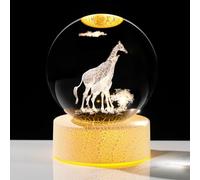3D 8cm Crystal Ball Engraved Giraffes Animal Gifts for Women Glass Giraffe Sphere with LED Stand Paperweight Ornaments Keepsake for Mum on Birthday