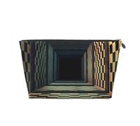 3d Abstract Chess Board，Black and White Chessboard Makeup Bag, Cosmetic Bags Travel Toiletry Bag Make Up Bag for Women, Leather Makeup Bag Organizer, Cute Makeup Pouch Silver