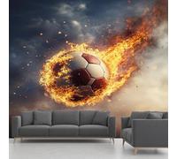 3D Abstract Flaming Footballs Large Mural Self Adhesive Wallpaper 256x350 cm, Sport Colour Soccer Wallpaper, Boys Teens Kids Wall Stickers Vinyl for Living Room, Kitchen Wall Art