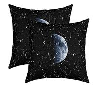 3D Abstract Moon Pillow Covers 18x18 Inch Set of 2 Starry Galaxy Glitter Stars Decor Cushion Covers for Teens Adults Universe Planet Landscape Soft Square Dreamy Cushion Cases for Office Bed Sofa