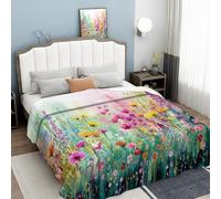 3D Abstract Wildflowers Extra Large Fleece Throw Blanket for Couch, Sofa, 270GSM King Size Super Soft and Warm Cosy Travel Blankets, Watercolor Plants Lightweight Throw All Season Use
