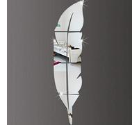 3D Acrylic Mirror Wall Sticker, Right-Facing Feather Pattern, Self-Adhesive, Interior Decoration, Dimensions: 30 X 122 Cm, Silver.