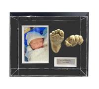 3D Acylic Baby Handprint Footprint Frame: 3D Shadow Box Keepsake With Photo & Text - Silver Frame/grey Mount