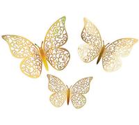 3D Adhesive Butterflies Stickers x 12 Gold Iridescent