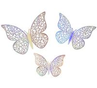 3D Adhesive Butterflies Stickers x 12 Silver Iridescent