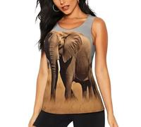 3D African Elephant Workout Tank Tops for Women, Quick Dry Crew Neck, Women's Sleeveless Workout Shirts, Sport Vest, Running Hiking Athletic Gym Yoga Summer Tank Tops