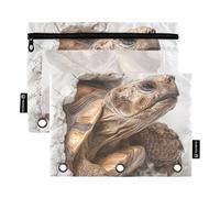 3D African Turtle Office Binder with Clear Window Zippered Pencil Bag Clear Window & Grommets 3 Ringing Binder for Office School Supplies Cosmetics Multicolored 2 PCS